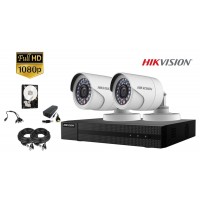 Kit complet supraveghere video Hikvision 2 camere 1080P, IR 20M, HDD 500GB