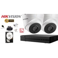 Kit complet supraveghere Hikvision 2 camere Ultra Low-Light 2MP Full HD 1080P, IR 60 m