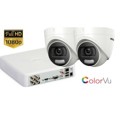 Sistem supraveghere Hikvision ColorVu 2 camere de interior  2MP Full HD 1080P, IR 20m