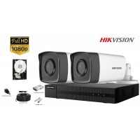 Kit complet supraveghere Hikvision 2 camere 1080p Full HD,IR 40m