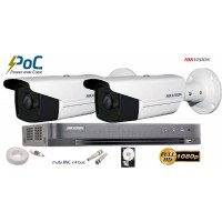 Kit complet supraveghere video Hikvision 2 camere FullHD, PoC, IR 40M