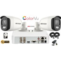 Kit complet supraveghere video Hikvision 2 camere ColorVU, FullHD, IR 20M 