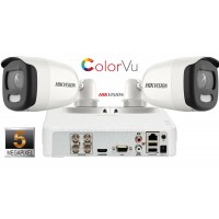 Sistem supraveghere video Hikvision  2 camere ColorVU AnalogHD 5MP(2K+), IR 20M