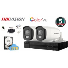 Kit complet supraveghere Hikvision 2 camere ColorVu 5MP(2K+),IR 40m