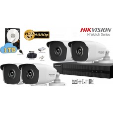 Kit complet supraveghere video Hikvision seria HiWatch, 4 camere FullHD, IR 40M