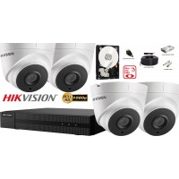 Kit complet supraveghere Hikvision 4 camere de interior Ultra Low-Light 2MP Full HD  1080p, IR 60m