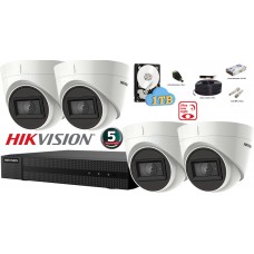 Kit complet supraveghere video 4 camere de interior Hikvision Ultra Low Light, 5 MP(2K+), IR 30M