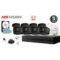 Kit complet supraveghere Hikvision 4 camere de exterior,4 in 1,Ultra Low-Light,5MP(2K+), IR 60m