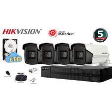 Kit complet supraveghere video Hikvision 4 camere 5MP(2K+), lentila varifocala 2.7-13.5 mm, Zoom Motorizat, IR 40M