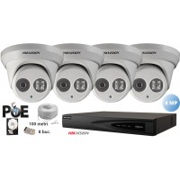 Kit complet supraveghere IP Hikvision 4 camere dome 4MP(2K), IR 30M, microfon incorporat,SD-card