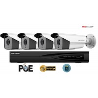 Sistem supraveghere video Hikvision 4 camere IP de exterior, 2MP FullHD, SD-card, IR 50m