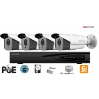 Kit complet supraveghere video Hikvision 4 camere IP de exterior, 6MP(3K), SD-card, IR 80m
