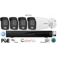 Kit complet supraveghere video Hikvision 4 camere IP ColorVU, 4MP(2K), SD-card, IR 30m