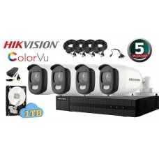 Kit complet supraveghere video Hikvision 4 camere ColorVU 5MP, IR 20M