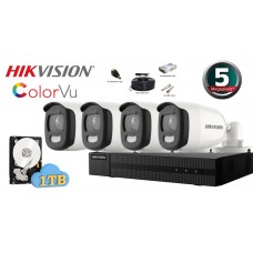 Kit complet supraveghere Hikvision 4 camere de exterior ColorVu 5MP,IR 20m