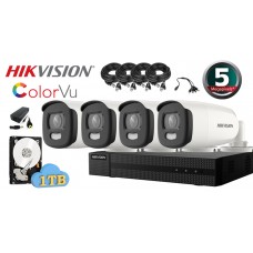 Kit complet supraveghere video Hikvision 4 camere ColorVU FullTime, 5MP(2K+), IR 40M