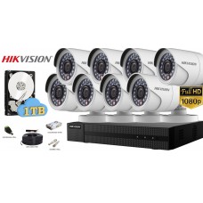 Kit complet supraveghere Hikvision 8 camere 1080p FullHD, IR 20m