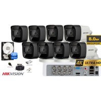 Kit complet supraveghere video 8 camere Hikvision 8 Megapixeli (4K), IR 60M, HDD 2 TB 