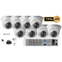 Kit complet supraveghere video 8 camere de interior Hikvision 720P, IR 20M