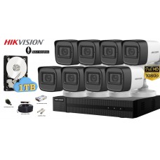 Kit complet supraveghere Hikvision 8 camere FullHD 1080p, IR30m, microfon incorporat