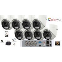 Kit complet supraveghere Hikvision cu 8 camere  ColorVu AnalogHD 5MP (2K+),IR 20m