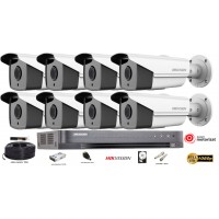 Kit complet supraveghere Hikvision 8 camere de interior Turbo HD Ultra Low-Light 2MP,Lentila Varifocala Motorizata,POC,IR 40 m