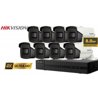 Sistem supraveghere video Hikvision 8 camere de exterior 8MP(4K), IR 80M