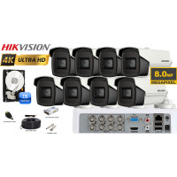 Kit complet supraveghere Hikvision 8 camere de exterior 8MP(4K),IR 80m