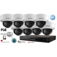 Kit complet supraveghere video Hikvision 8 camere de interior IP,AcuSense,SD-card,4MP(2K),IR 30m