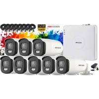 Kit complet supraveghere video Hikvision 8 camere ColorVU FullHD (filmeaza color pe timp de noapte), IR 40M