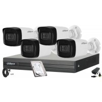 Kit supraveghere video DAHUA 4 camere FULL HD,Microfon Incorporat in camera, 1080P, IR 80m, HDD 500 GB