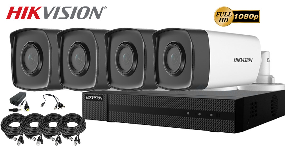 Kit Supraveghere Video Hikvision 4 Camere Fullhd 1080p, Ir 40m + Accesorii Instalare