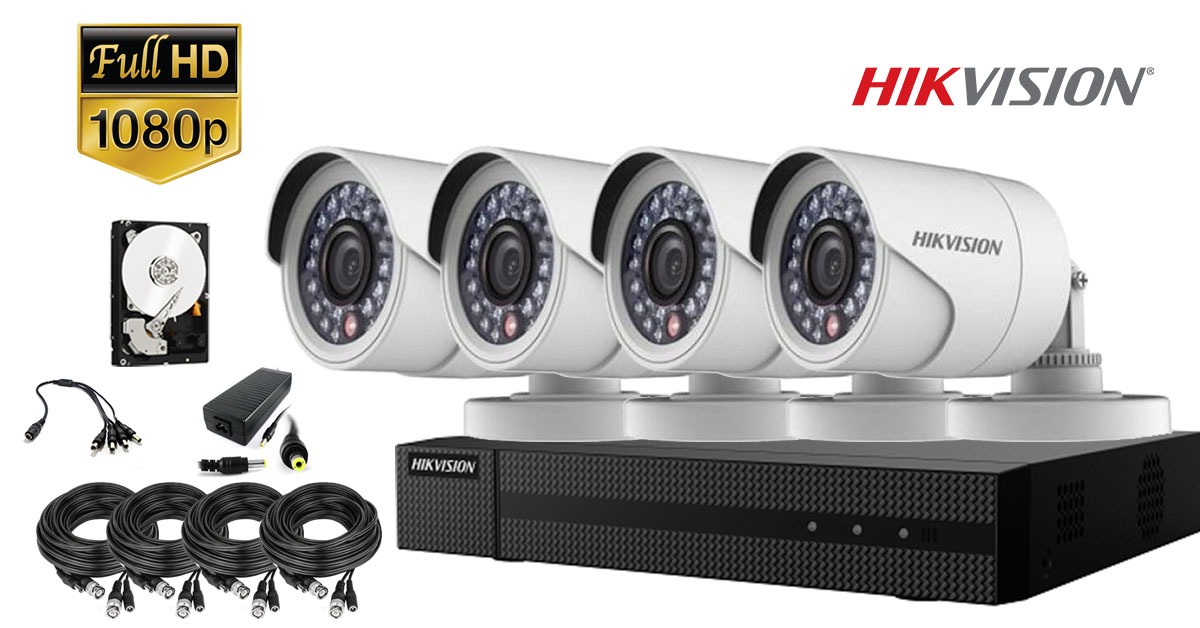 Kit Complet Supraveghere Video Hikvision 4 Camere Fullhd 1080p, Ir20m, Hdd 500 Gb