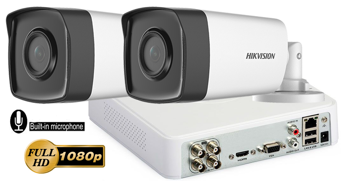Sistem Supraveghere Hikvision 2 Camere Fullhd 1080p, Ir40m, Microfon Incorporat