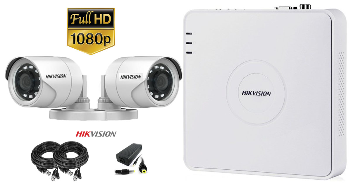 Kit complet supraveghere video Hikvision 2 camere 1080P, IR 20M, HDD 250GB