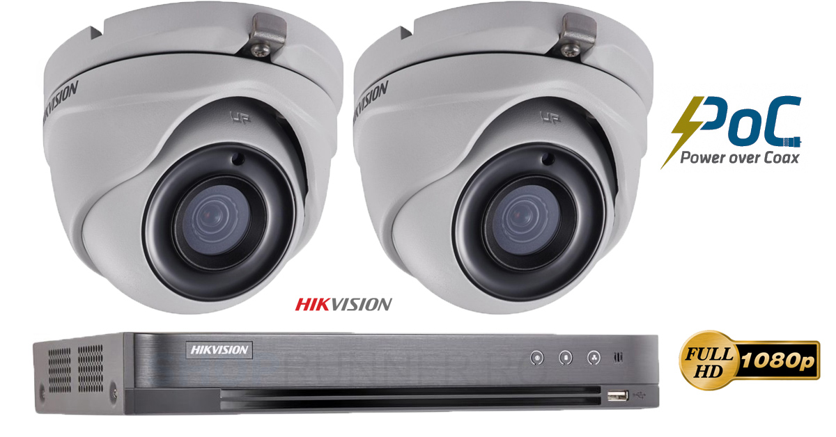 Sistem supraveghere video Hikvision 2 camere de interior PoC 2MP Full HD, IR 20m