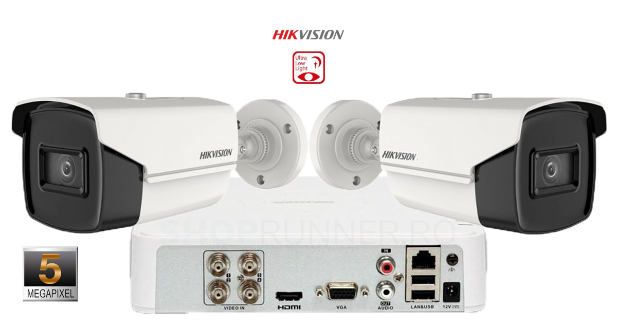 Sistem Supraveghere Video 2 Camere Hikvision 5mp(2k+) Ultra Low-light, Ir 80m