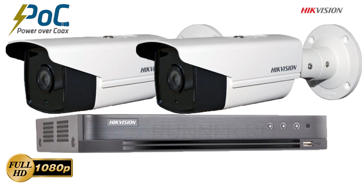 Sistem Supraveghere Hikvision 2 Camere Poc 2mp 1080p, Ir 80m