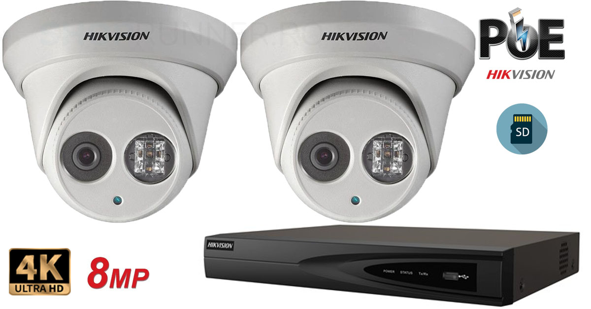 Sistem Supraveghere Video Hikvision 2 Camere Ip De Interior,ultra Hd 8mp(4k),sd-card,ir 30m