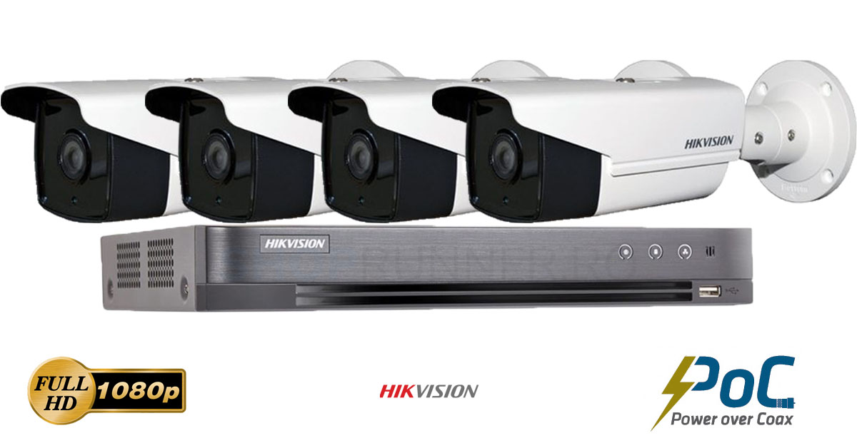 Sistem Supraveghere Video Hikvision 4 Camere Hikvision Poc 2mp 1080p, Ir 80m