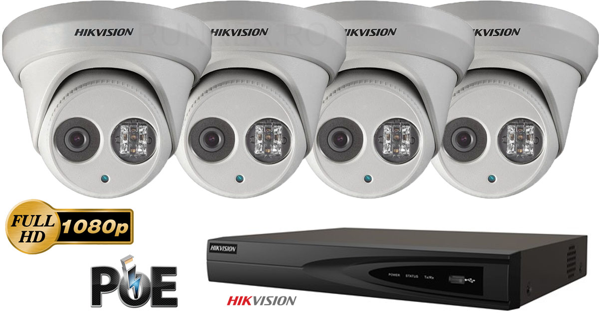Sistem Supraveghere Video Ip Hikvision 4 Camere De Interior Starlight,2mp Full Hd 1080p,sd-card,ir 30m