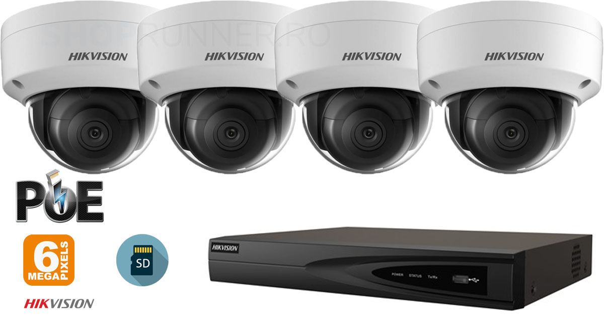 Sistem Supraveghere Video Ip Hikvision 4 Camere De Interior 6mp(3k),sd-card, Ir 30m