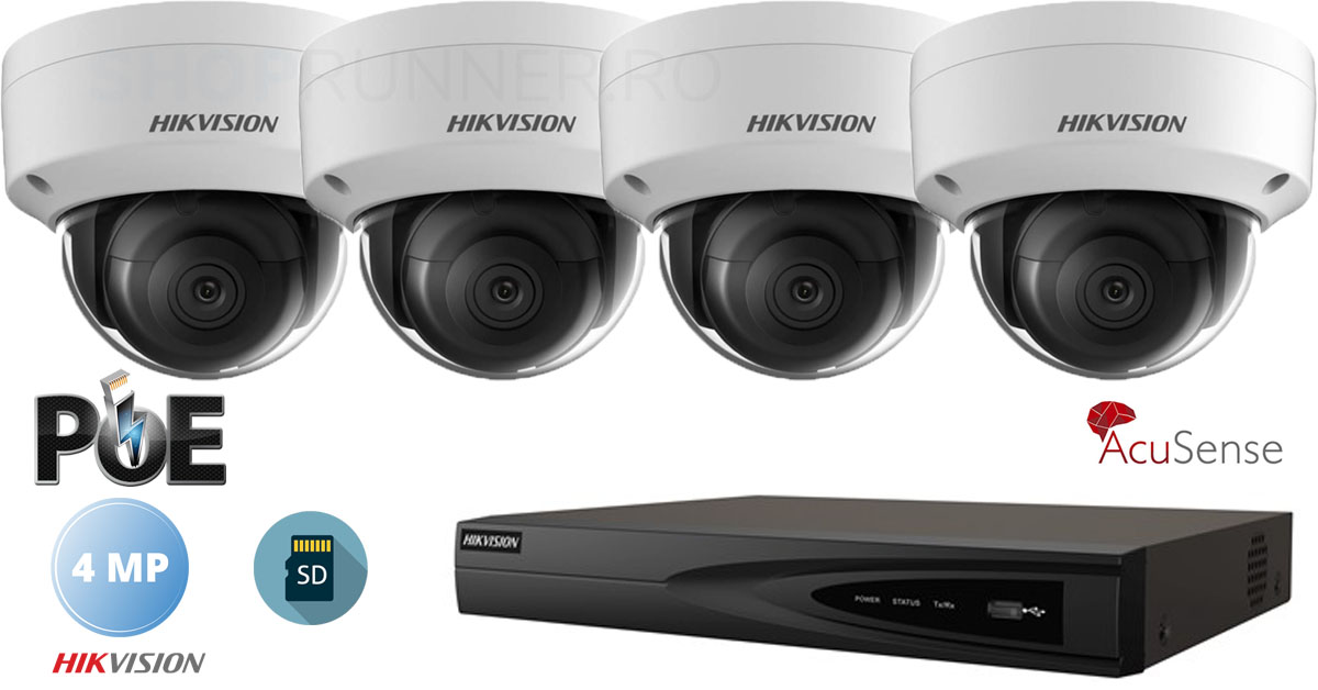 Sistem Supraveghere Video Hikvision 4 Camere Ip De Interior,acusense,sd-card,4mp(2k),ir 30m