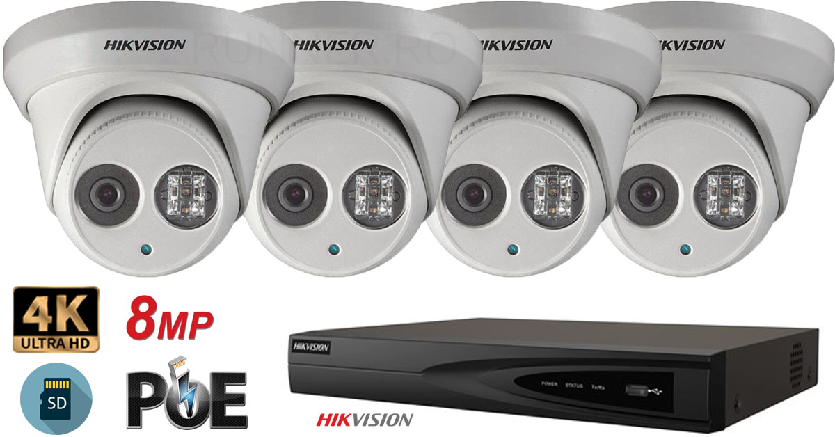 Sistem Supraveghere Video Hikvision 4 Camere Ip De Interior,ultra Hd 8mp(4k),sd-card,ir 30m