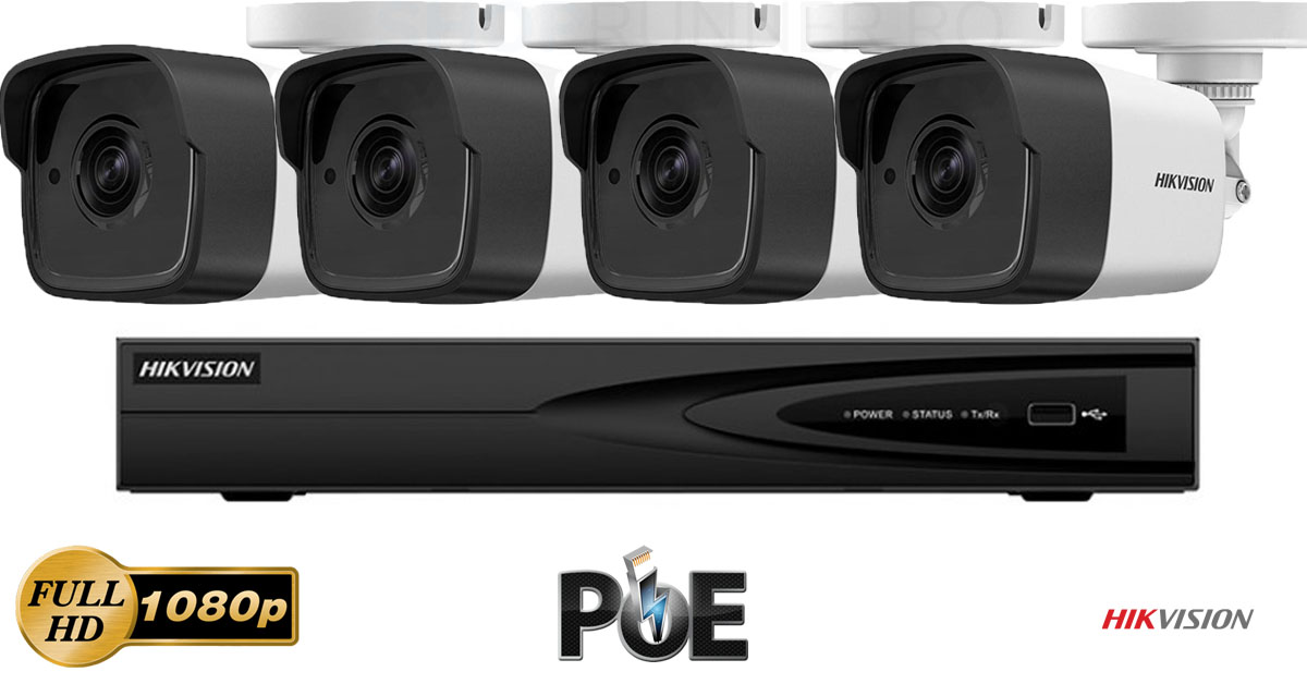 Sistem Supraveghere Video Hikvision 4 Camere Ip De Exterior,2mp Full Hd 1080p,ir 30m