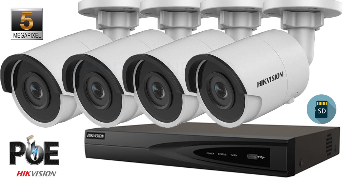 Sistem supraveghere video Hikvision 4 camere IP de exterior,5MP(2K+),SD-card,IR 30m