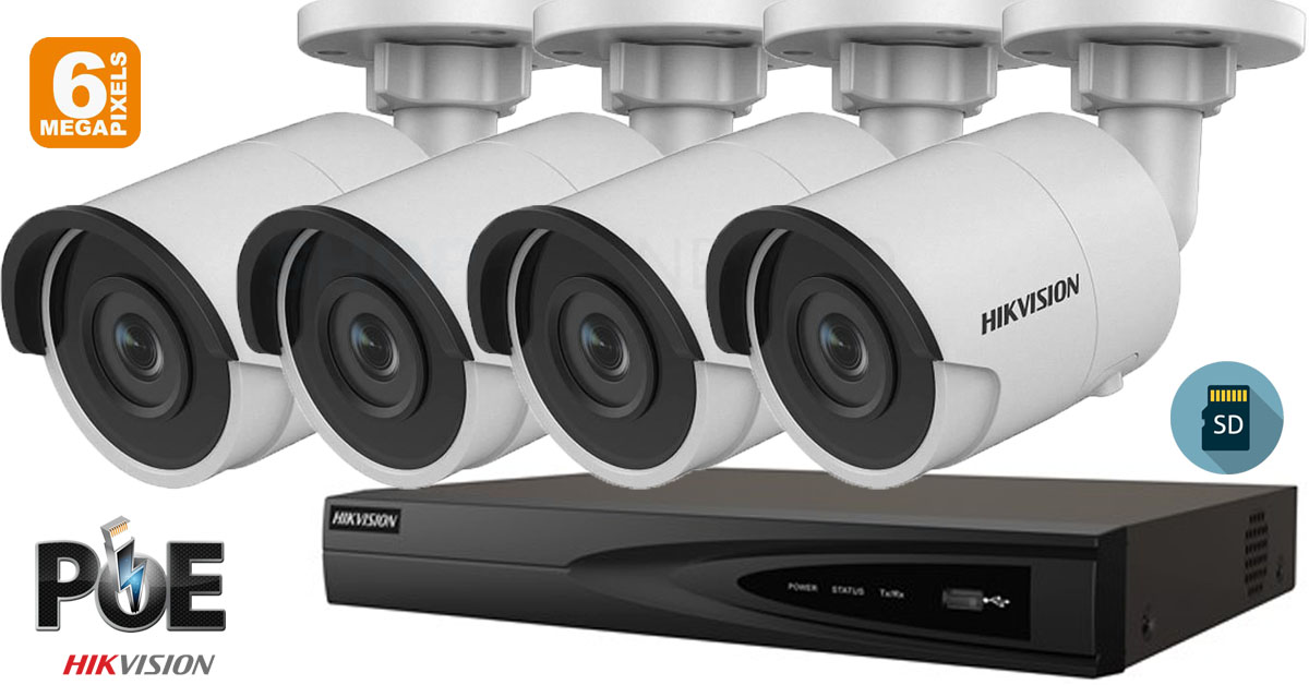 Sistem Supraveghere Video Hikvision 4 Camere Ip, 6mp(3k), Sd-card, Ir 30m