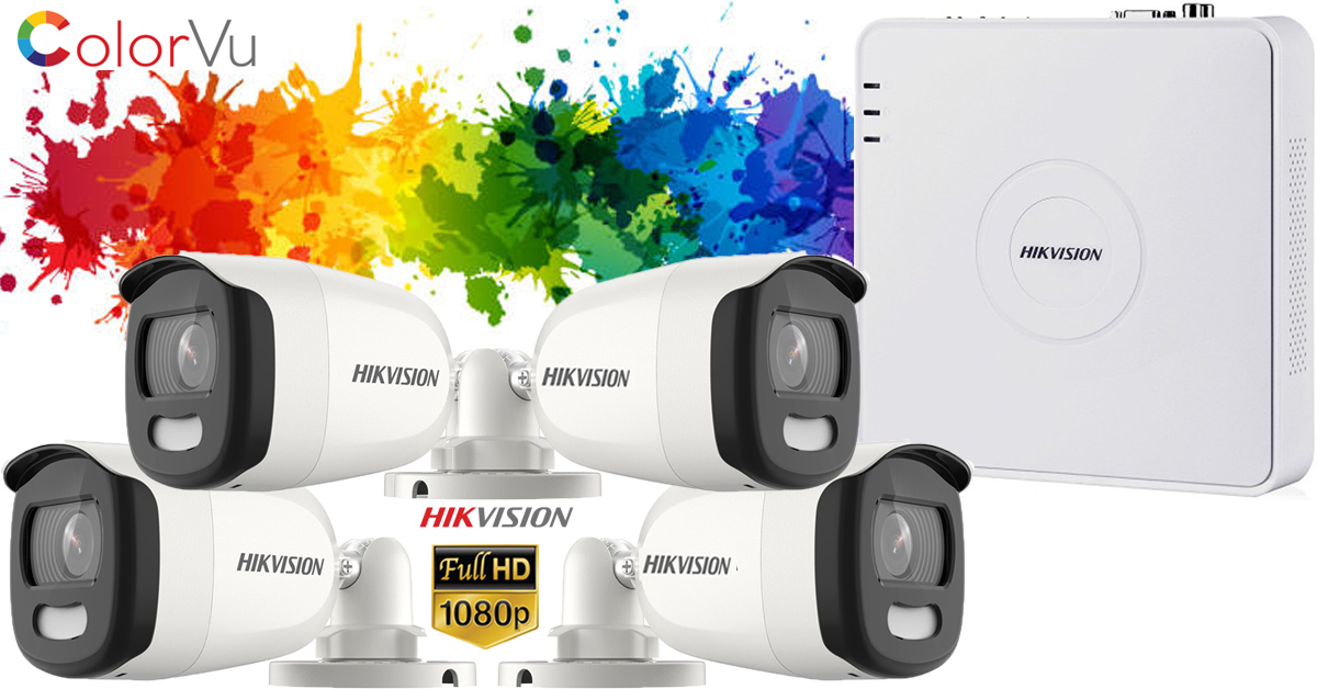 Sistem Supraveghere Video Hikvision 4 Camere Colorvu 2mp Fullhd, Ir 20m