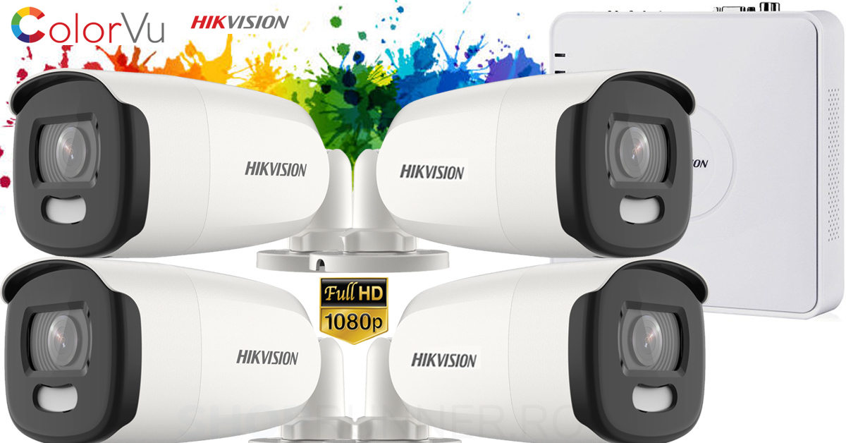 Sistem Supraveghere Video Hikvision 4 Camere De Exterior Colorvu 2mp Fullhd, Ir 40m