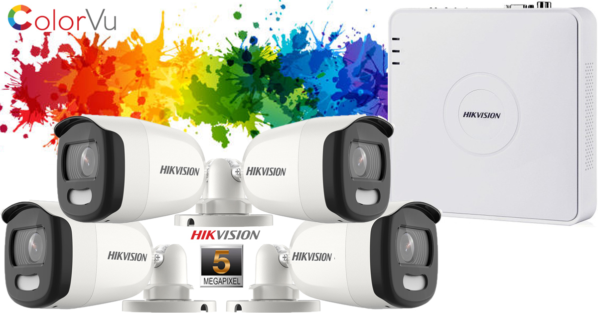 Sistem Supraveghere Video Hikvision 4 Camere De Exterior Colorvu Analoghd 5mp(2k+),ir 20m